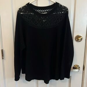 Maurice’s Black Waffle Knit Shirt with Lace Neck detail. Size 1XL